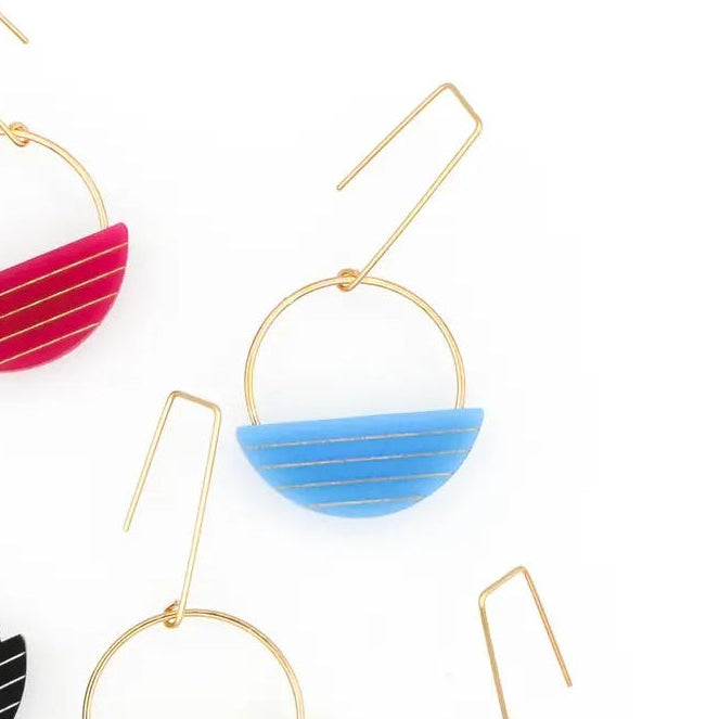 Mira Earrings · Stripe Semicircle Open Loop · Geometric · Mid Century Modern - Sky Blue - Mid Century Modern Gal