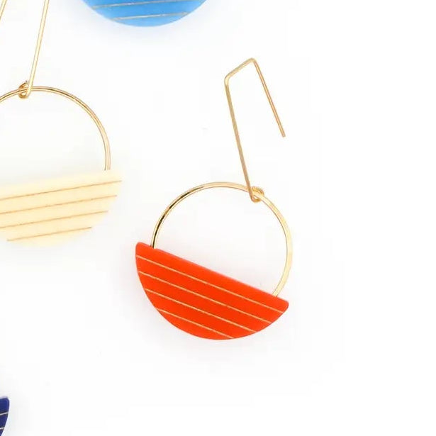 Mira Earrings · Stripe Semicircle Open Loop · Geometric · Mid Century Modern - Poppy - Mid Century Modern Gal