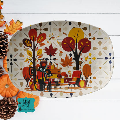 Mid Mod Scandinavian Floral Fall Atomic Cat Seasonal Party Platter - Mid Century Modern Gal