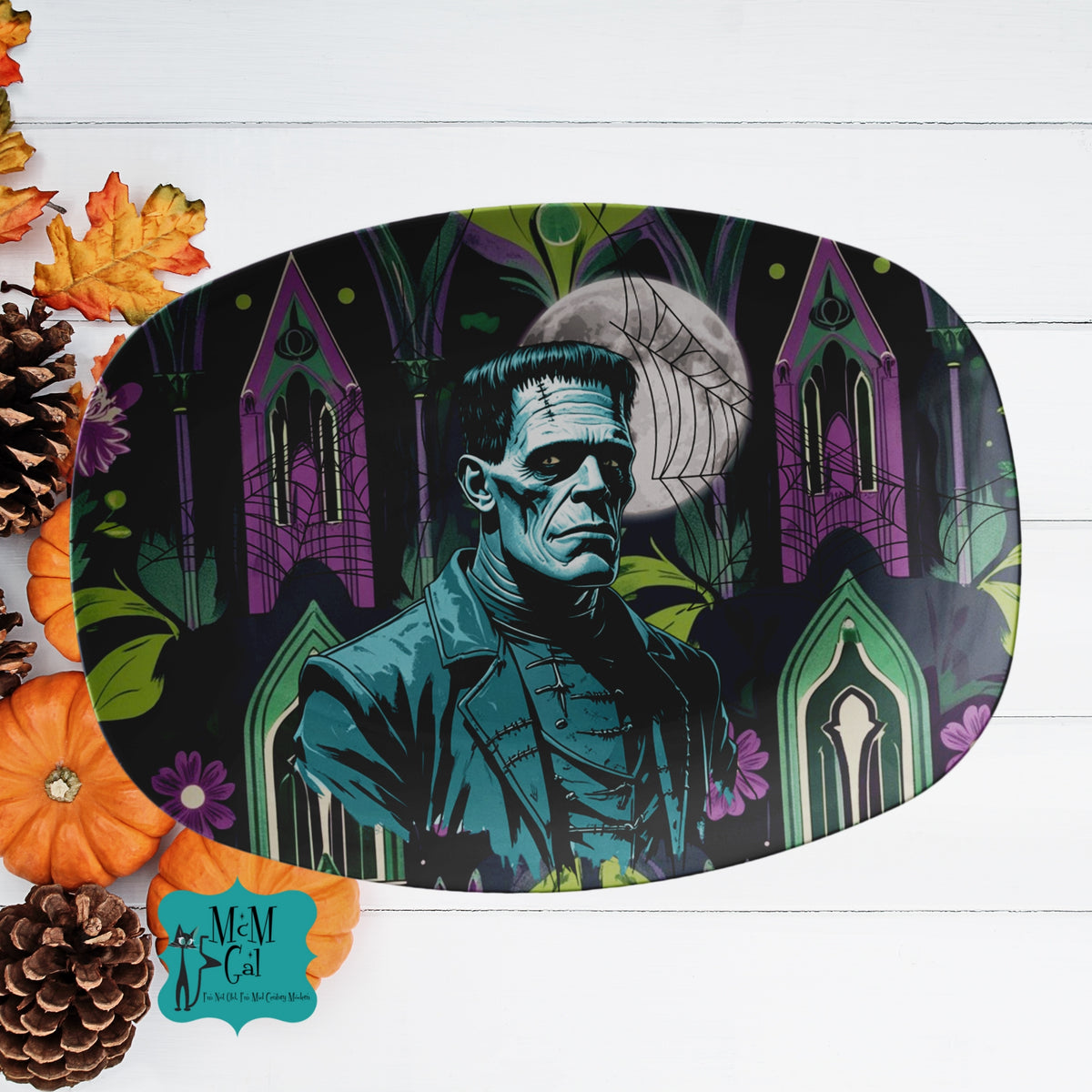Retro Frankenstein Gothic Halloween, Fall Spooky Horror Party Platter - Mid Century Modern Gal