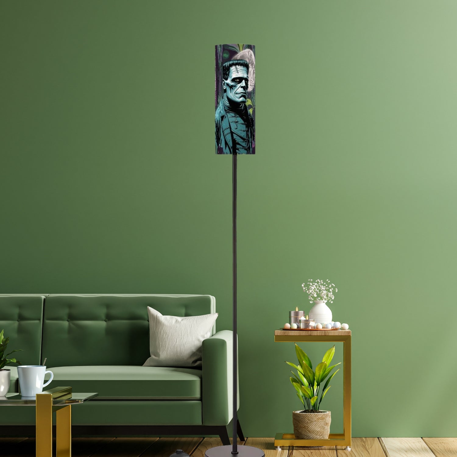 Retro Frankenstein Gothic Spooky Harvest Moon Purple Green Mid Century Modern Floor Lamp - Mid Century Modern Gal