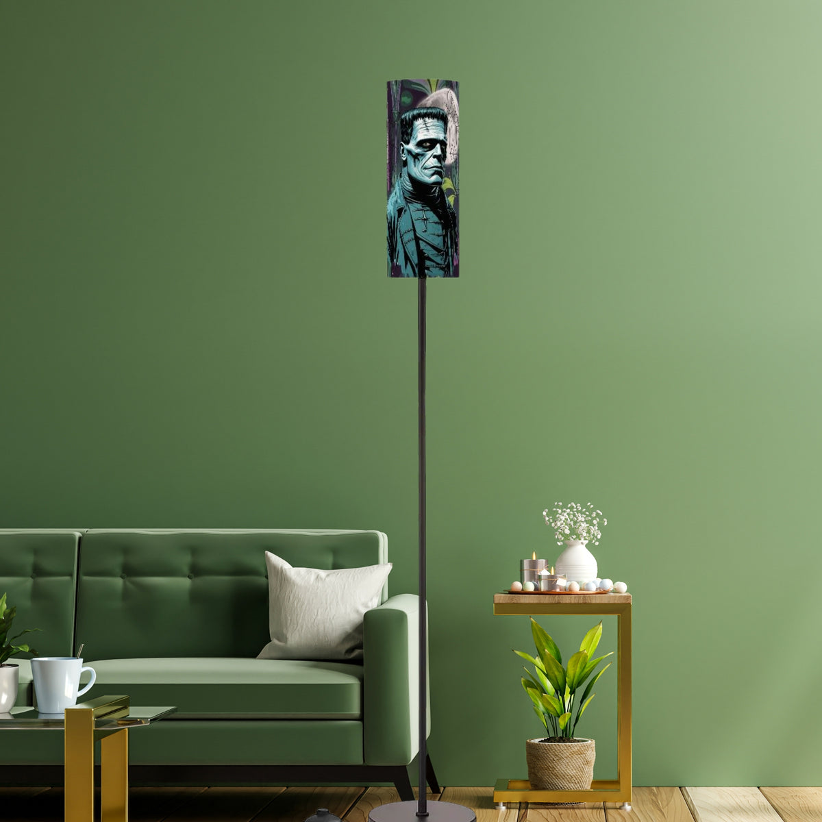 Retro Frankenstein Gothic Spooky Harvest Moon Purple Green Mid Century Modern Floor Lamp - Mid Century Modern Gal