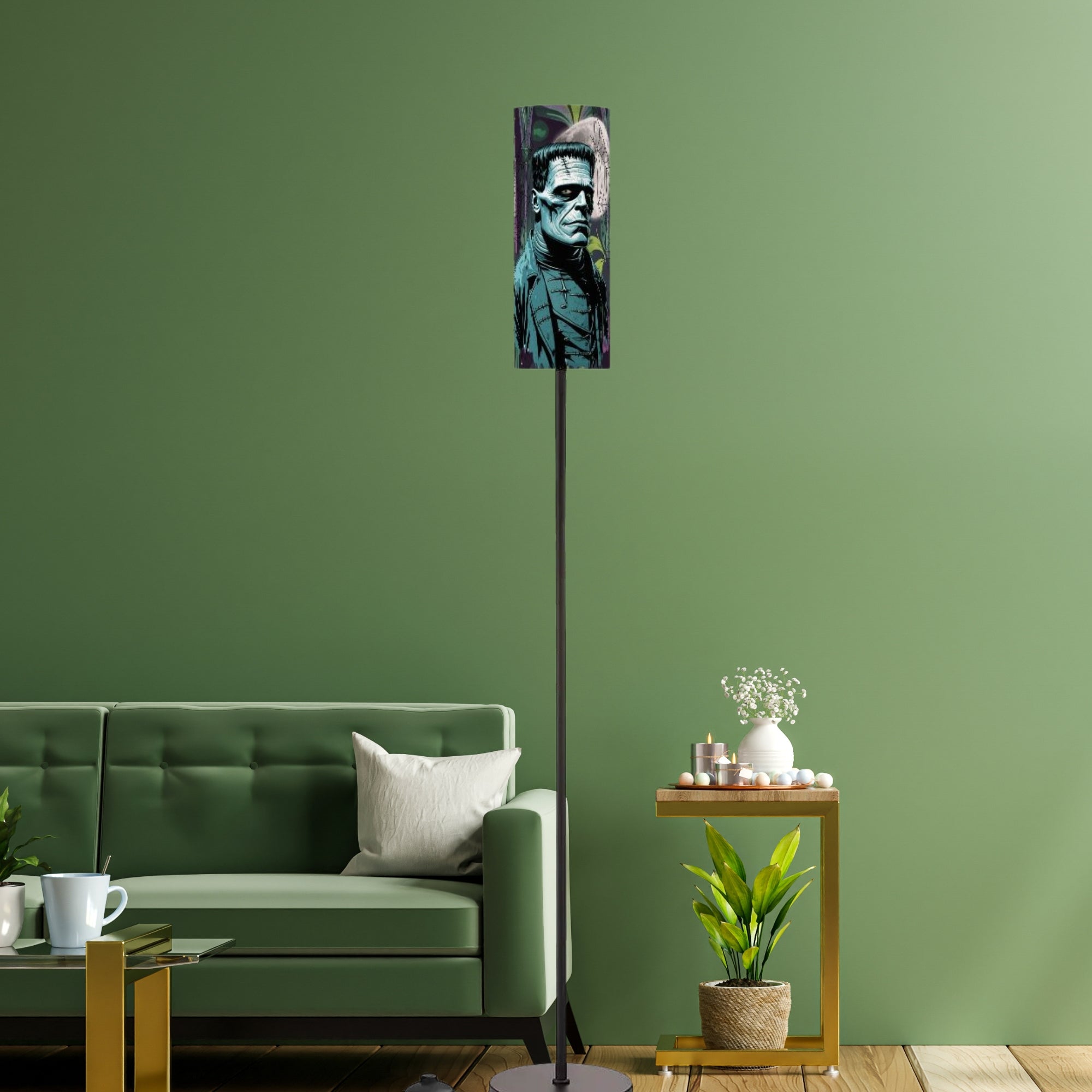 Retro Frankenstein Gothic Spooky Harvest Moon Purple Green Mid Century Modern Floor Lamp - Mid Century Modern Gal