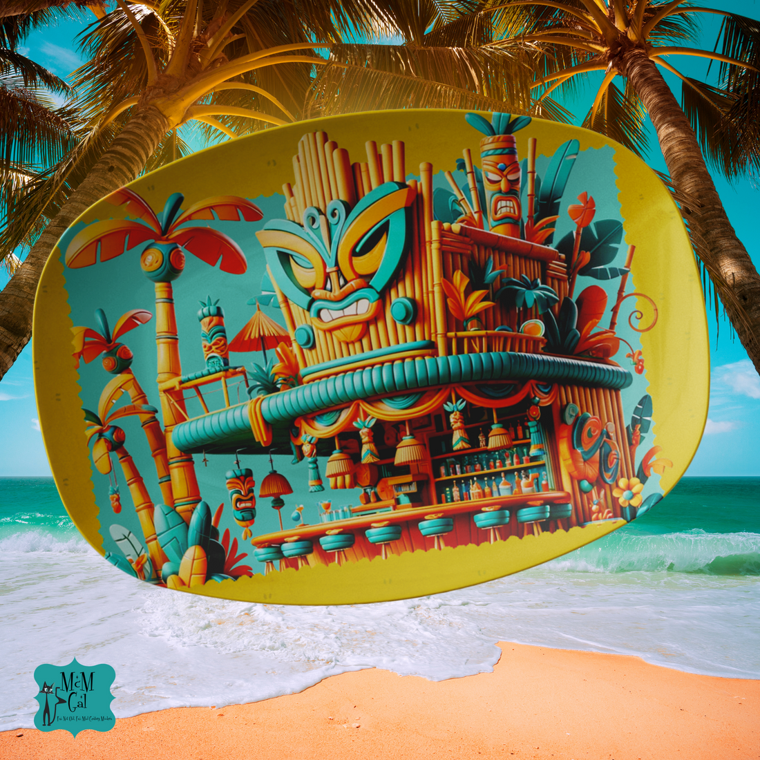 Mid Century Modern Tiki Party Kitschy Mod Party Platter - Mid Century Modern Gal