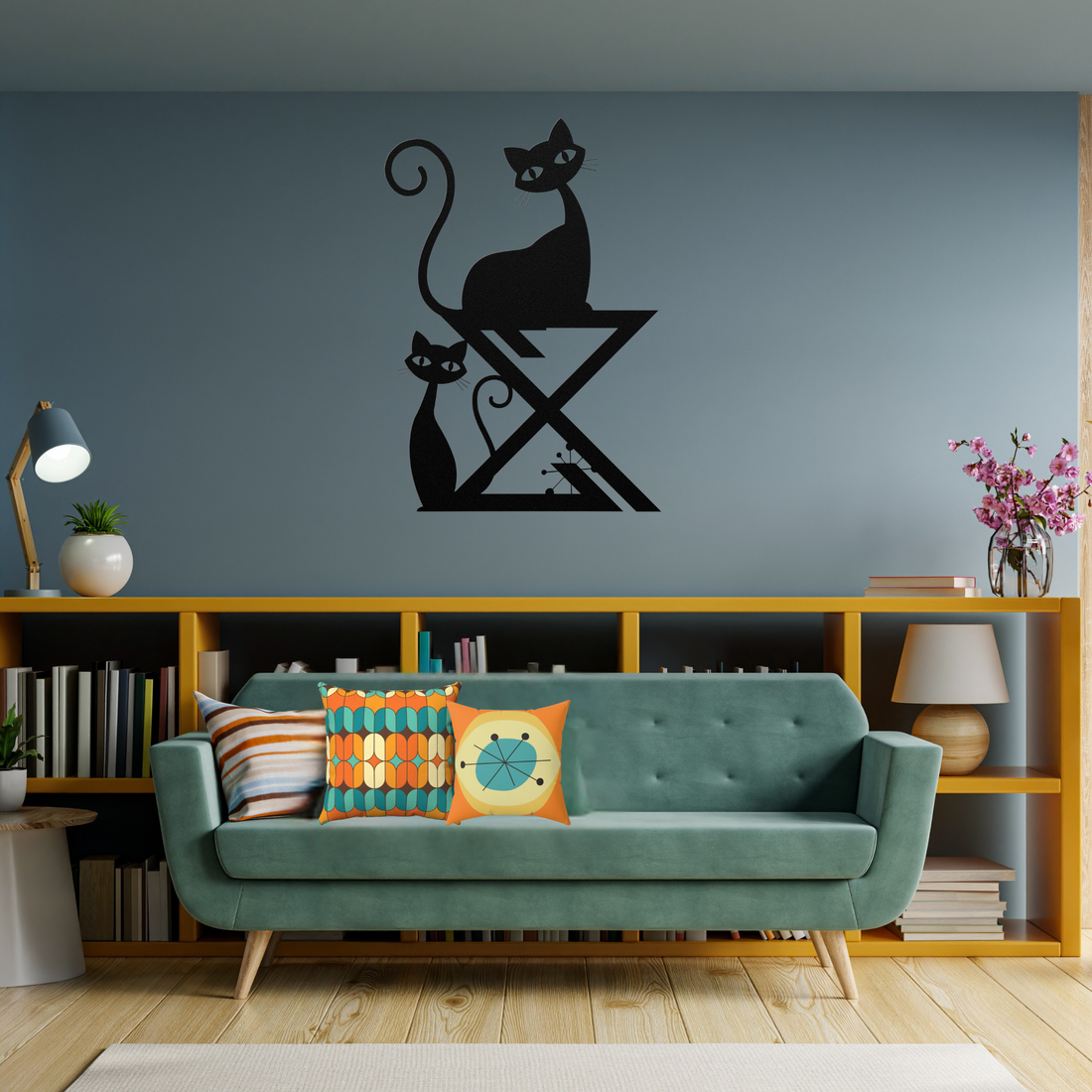 Atomic Cats, Mid Century Modern Kitschy Wall Metal Art - Mid Century Modern Gal