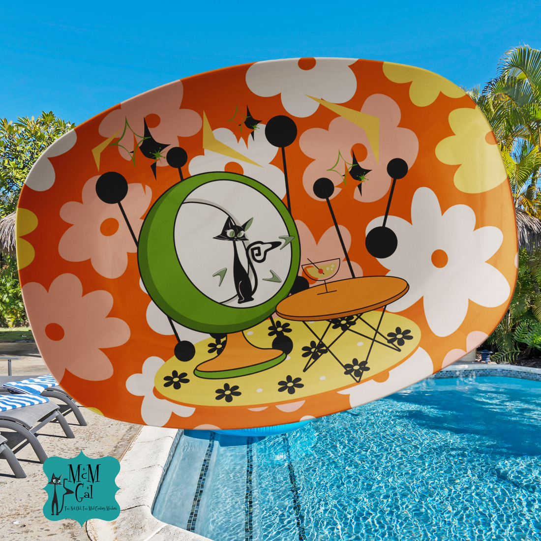 Mid Century Modern Barware Kitschy Cat Retro Summer Vibe Party Platter - Mid Century Modern Gal