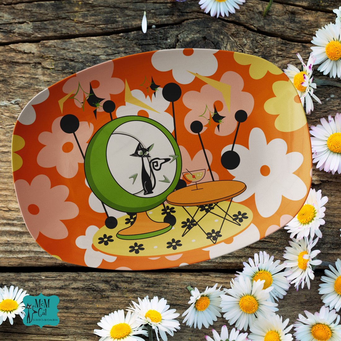 Mid Century Modern Barware Kitschy Cat Retro Summer Vibe Party Platter - Mid Century Modern Gal