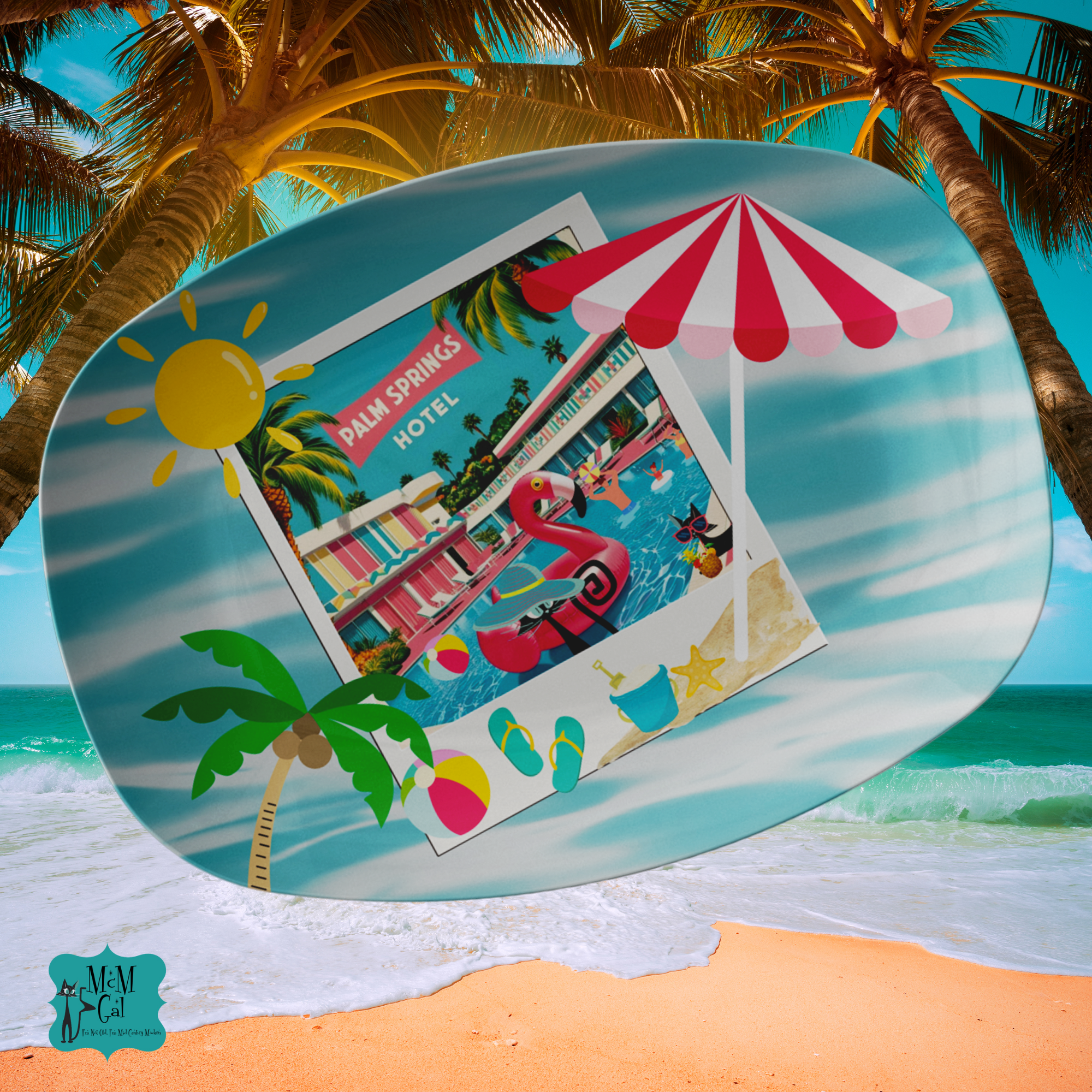 Palm Spring Cali Hotel Kitschy Flamingo And Atomic Cats Party Platter - Mid Century Modern Gal
