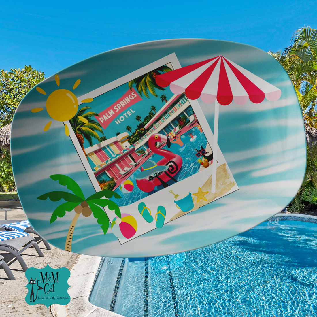 Palm Spring Cali Hotel Kitschy Flamingo And Atomic Cats Party Platter - Mid Century Modern Gal