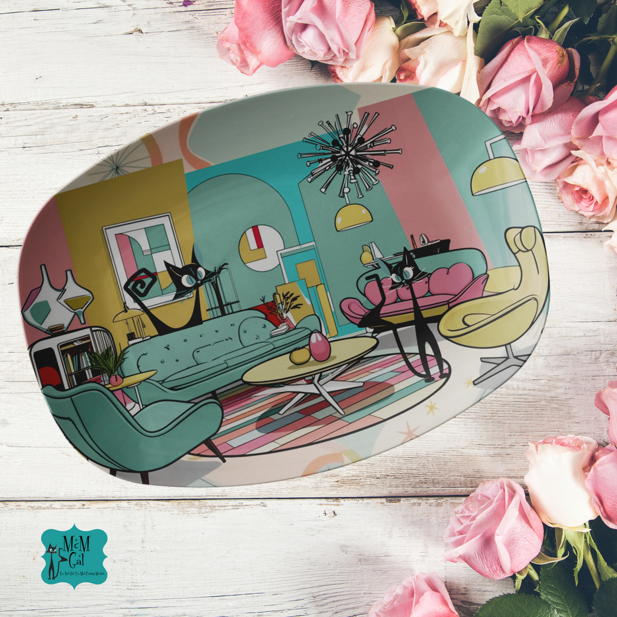 Atomic Cat Lounge Mid Mod Barware Serving Tray - Mid Century Modern Gal