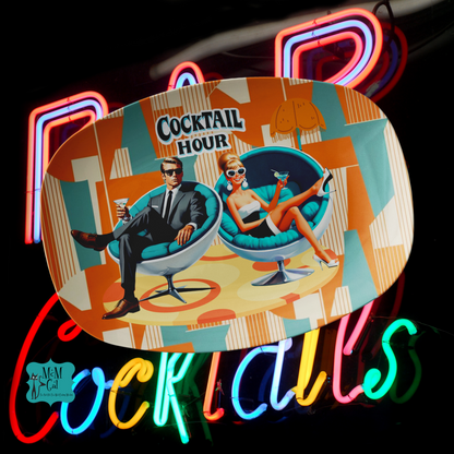 Mid Century Modern Barware Cocktail Hour Kitschy Mod Couple Party Platter - Mid Century Modern Gal