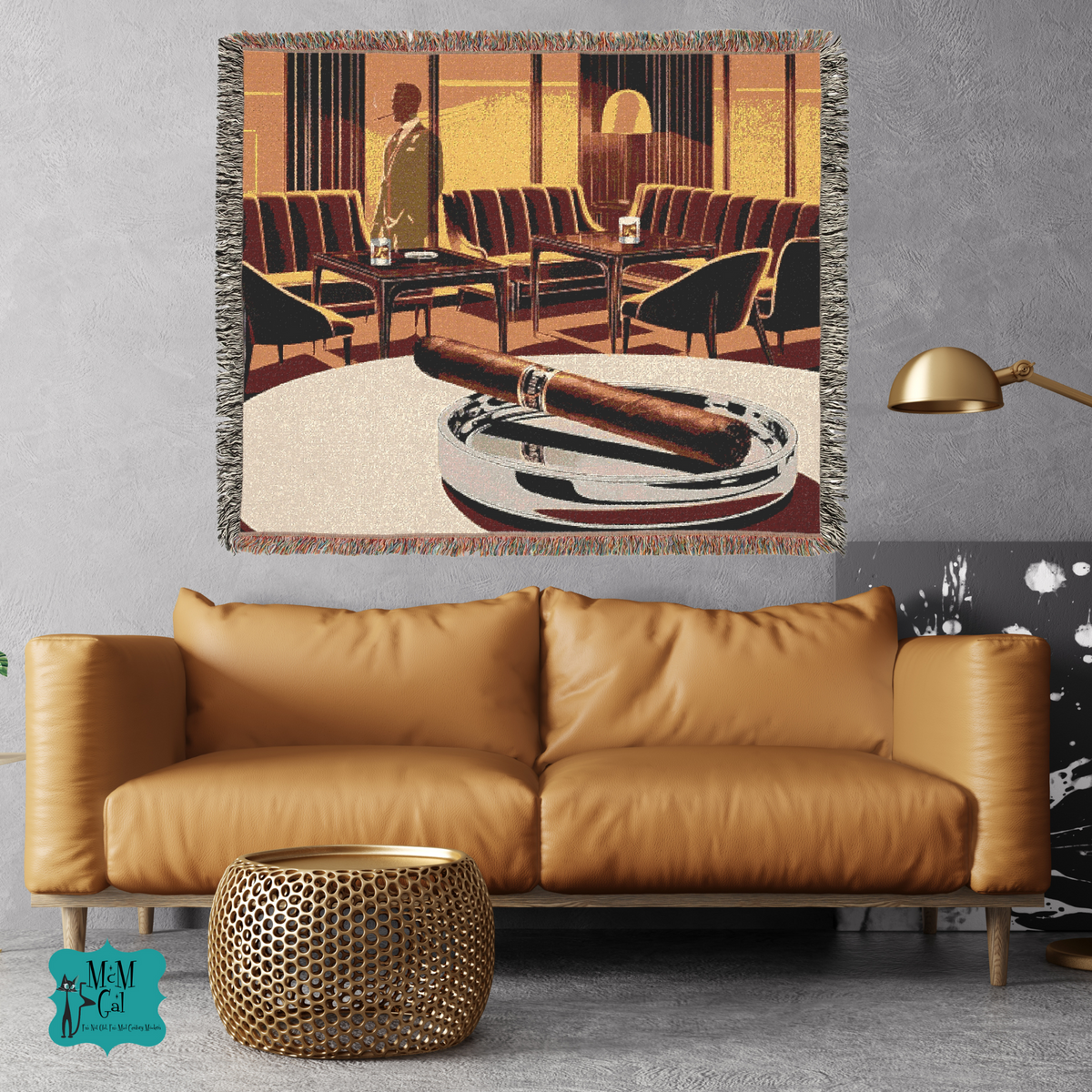 Mid Mod Retro Dude, Vintage Lounge Woven Blanket, Cozy Throw, Home Decor, Gift for Him - Mid Century Modern Gal