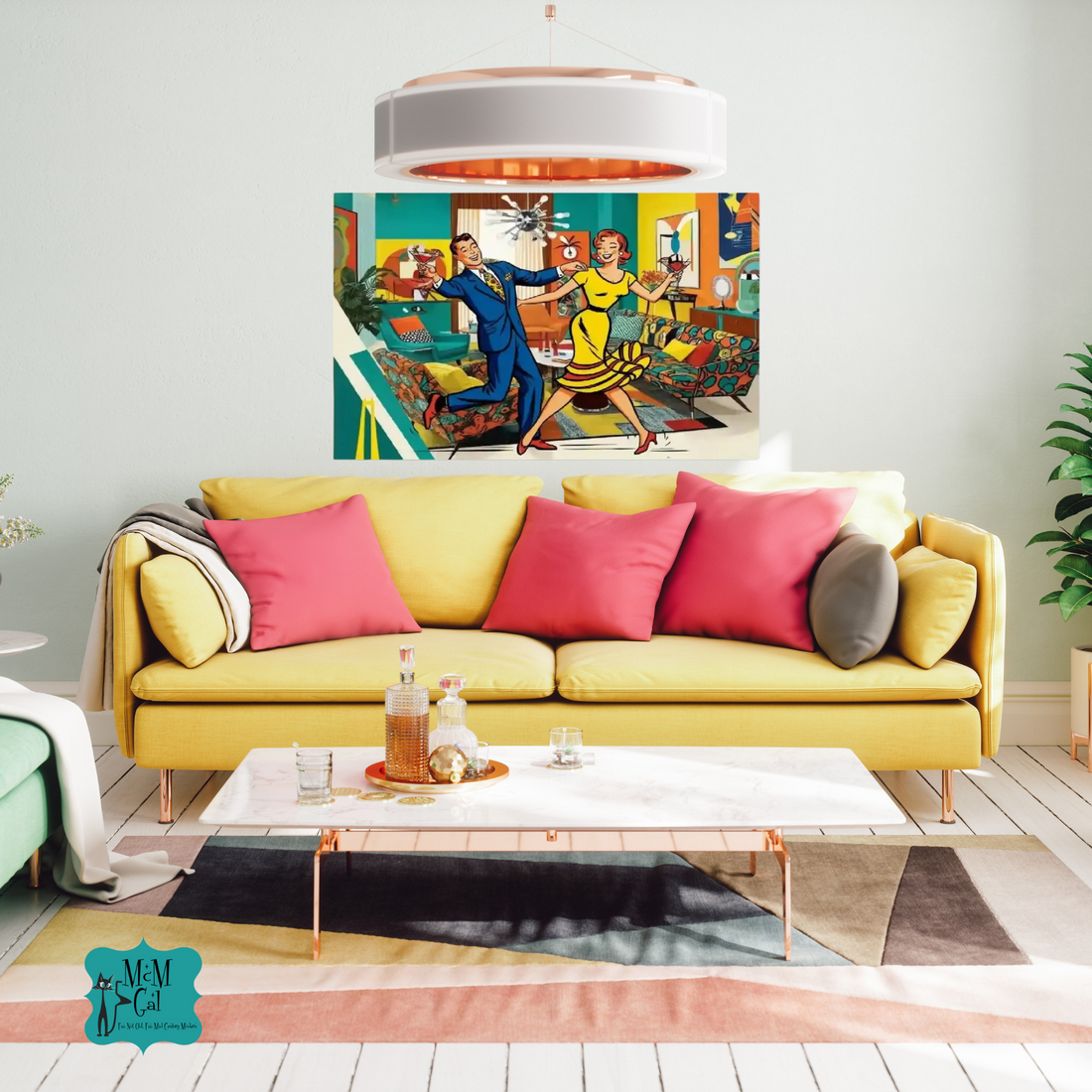Mid Century Modern Bar Art, Kitschy Quirky Mod Couple Cocktail Hour Dance Party - Mid Century Modern Gal