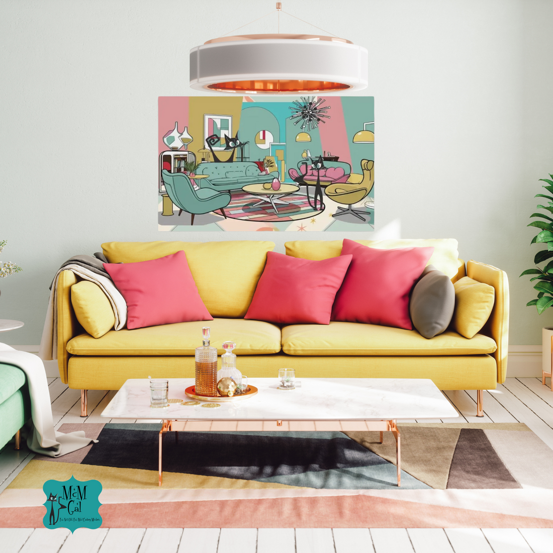 Atomic Cat Mid Century Modern Wall Art, Quirky Cats, Retro Canvas Print - Mid Century Modern Gal