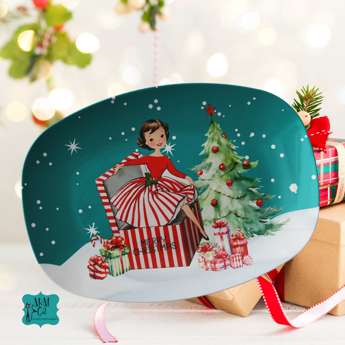 Mid Century Modern 50s Christmas Kitschy Modern Festive Party Platter - Mid Century Modern Gal