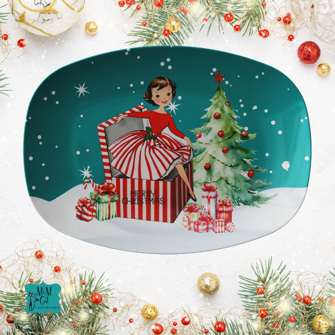 Mid Century Modern 50s Christmas Kitschy Modern Festive Party Platter - Mid Century Modern Gal