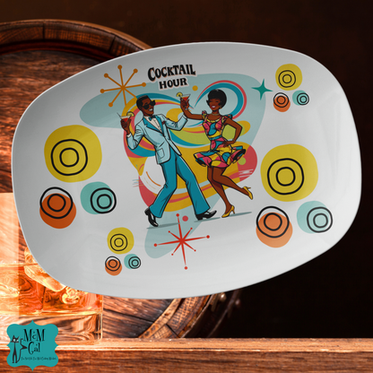 Mid Century Modern Black Retro Couple Fun Cocktail Hour Party Platter - Mid Century Modern Gal