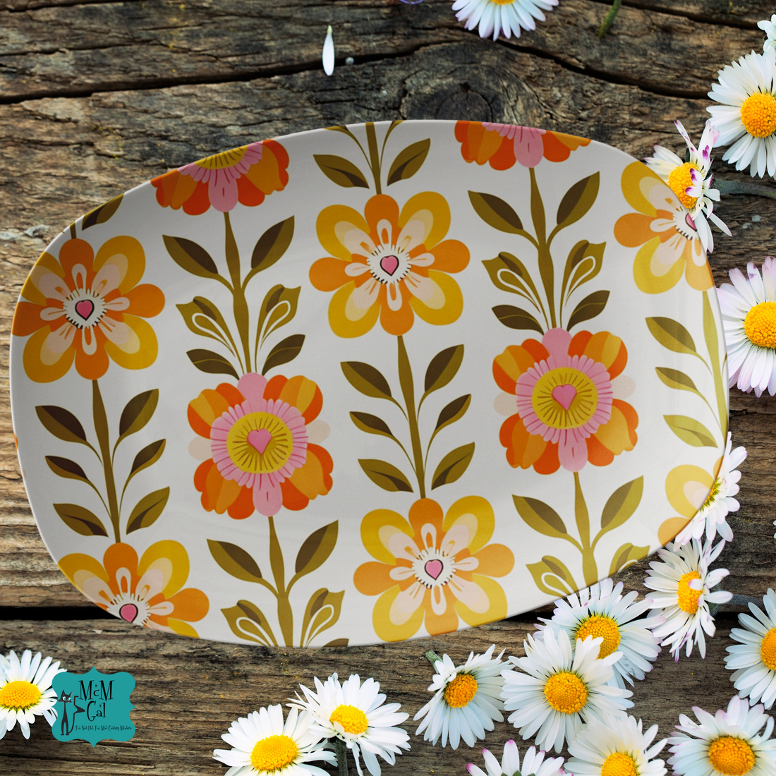 Scandinavian Mid Century Modern Floral Cheery Retro Party Platter - Mid Century Modern Gal