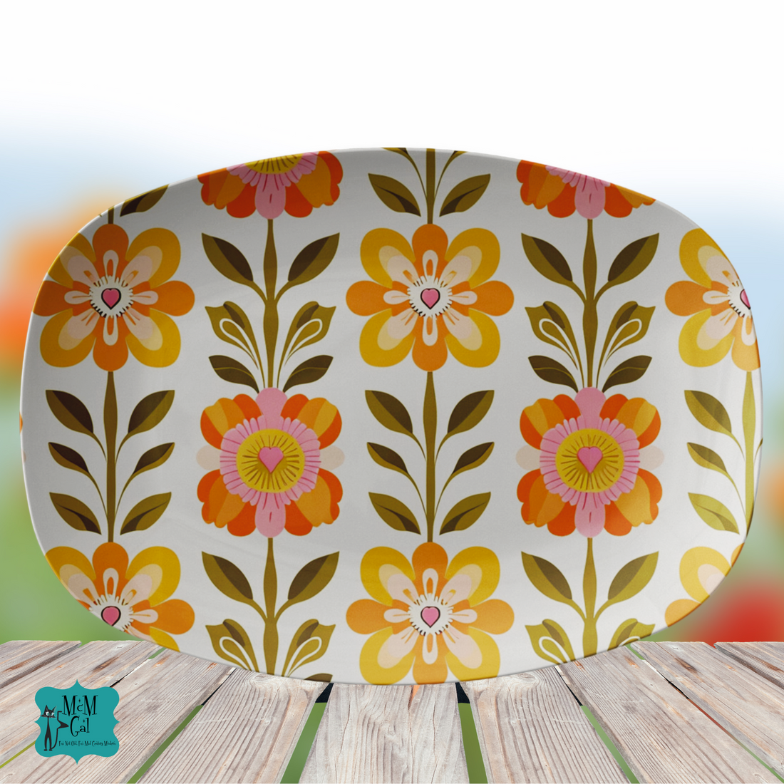 Scandinavian Mid Century Modern Floral Cheery Retro Party Platter - Mid Century Modern Gal