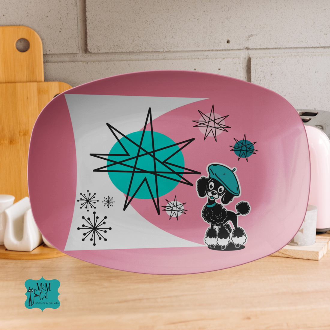 Mid Century Modern Atomic Pink 50s Kitschy Poodle Barware Platter - Mid Century Modern Gal