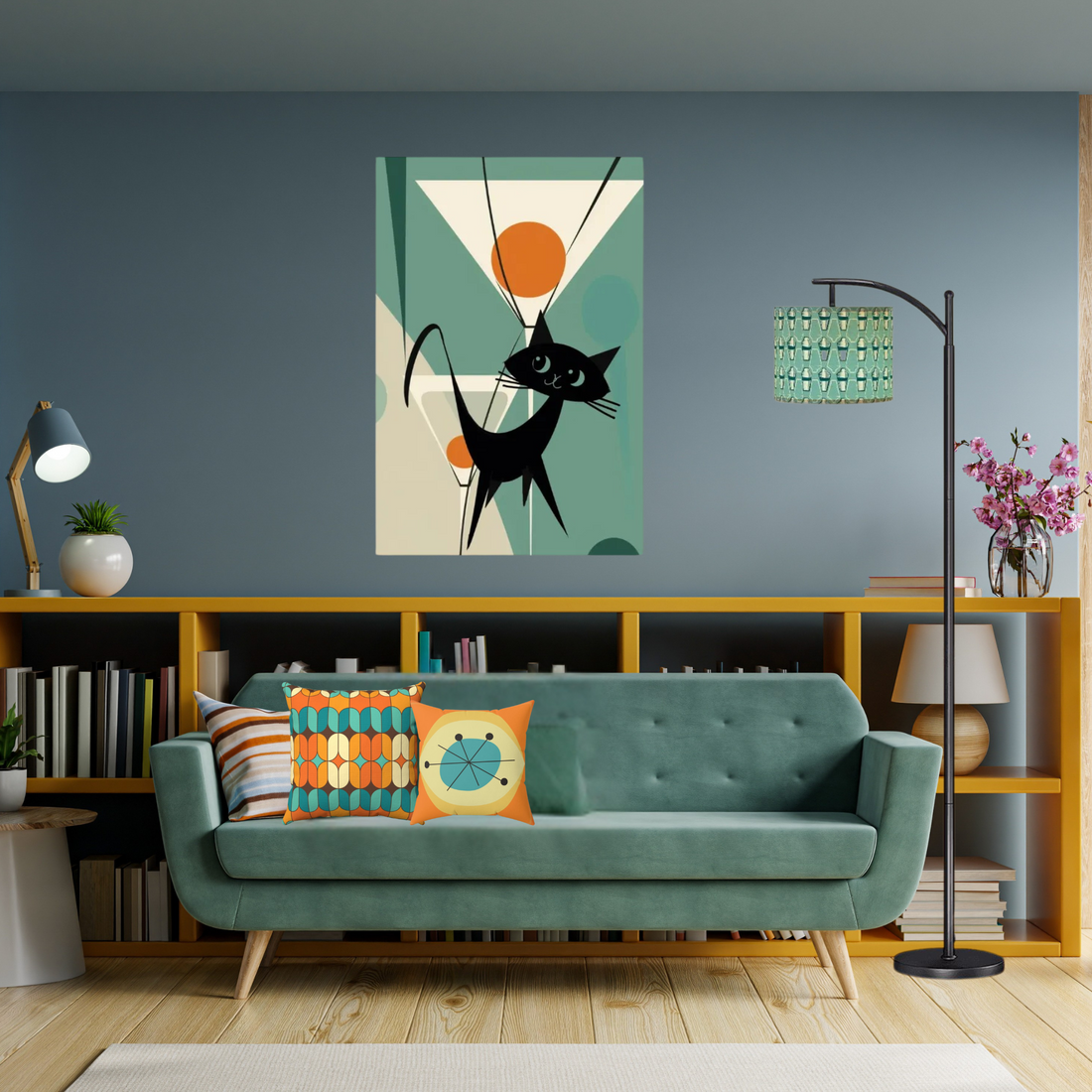 Atomic Cat Tini Time, Mid Century Modern Barware Wall Art - Mid Century Modern Gal