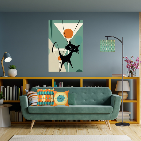 Atomic Cat Tini Time, Mid Century Modern Barware Wall Art