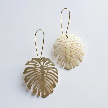 Monstera Deliciosa Leaf Mid Century Modern Palm Springs Earrings - Gold - Mid Century Modern Gal