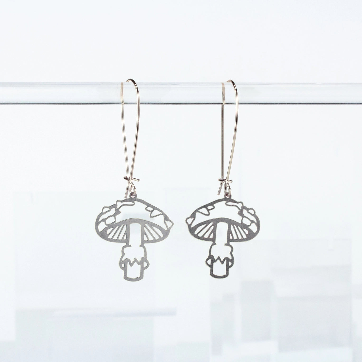 Mushroom Mid Century Modern Earrings - Silver - Mid Century Modern Gal
