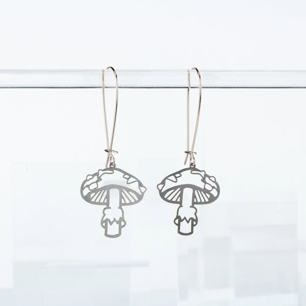 Mushroom Mid Century Modern Earrings - Silver