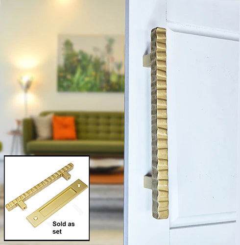 Modern Contemporary Notched Door Pull Handle with Finger Pull Set - For Sliding Barn Door - Mid Century Modern Gal
