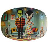 Retro Frankenstein And Bride, Kitschy Fun Mid Century Modern Platter - Mid Century Modern Gal