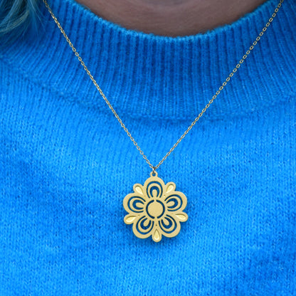 Retro Pyrex Flower Necklace | Butterfly Gold Pattern - Gold - Mid Century Modern Gal