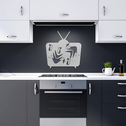 Retro TV Atomic Cat, Mid Century Modern Wall Art, Kitsch Livingroom, Den, Quirky MCM Metal Works
