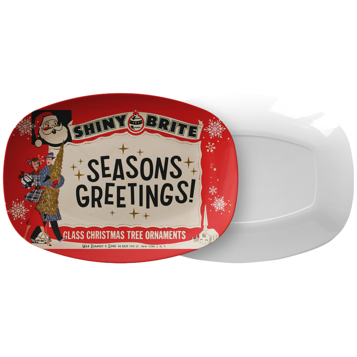 Shiny Brite Vintage Ad, Mid Century Modern Kitschy 50s Couple Christmas Gift Platter - Mid Century Modern Gal