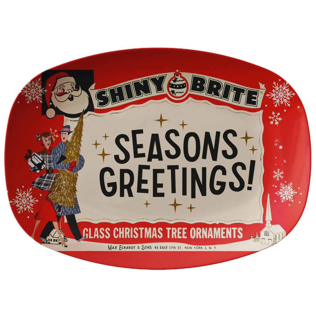 Shiny Brite Vintage Ad, Mid Century Modern Kitschy 50s Couple Christmas Gift Platter - Mid Century Modern Gal
