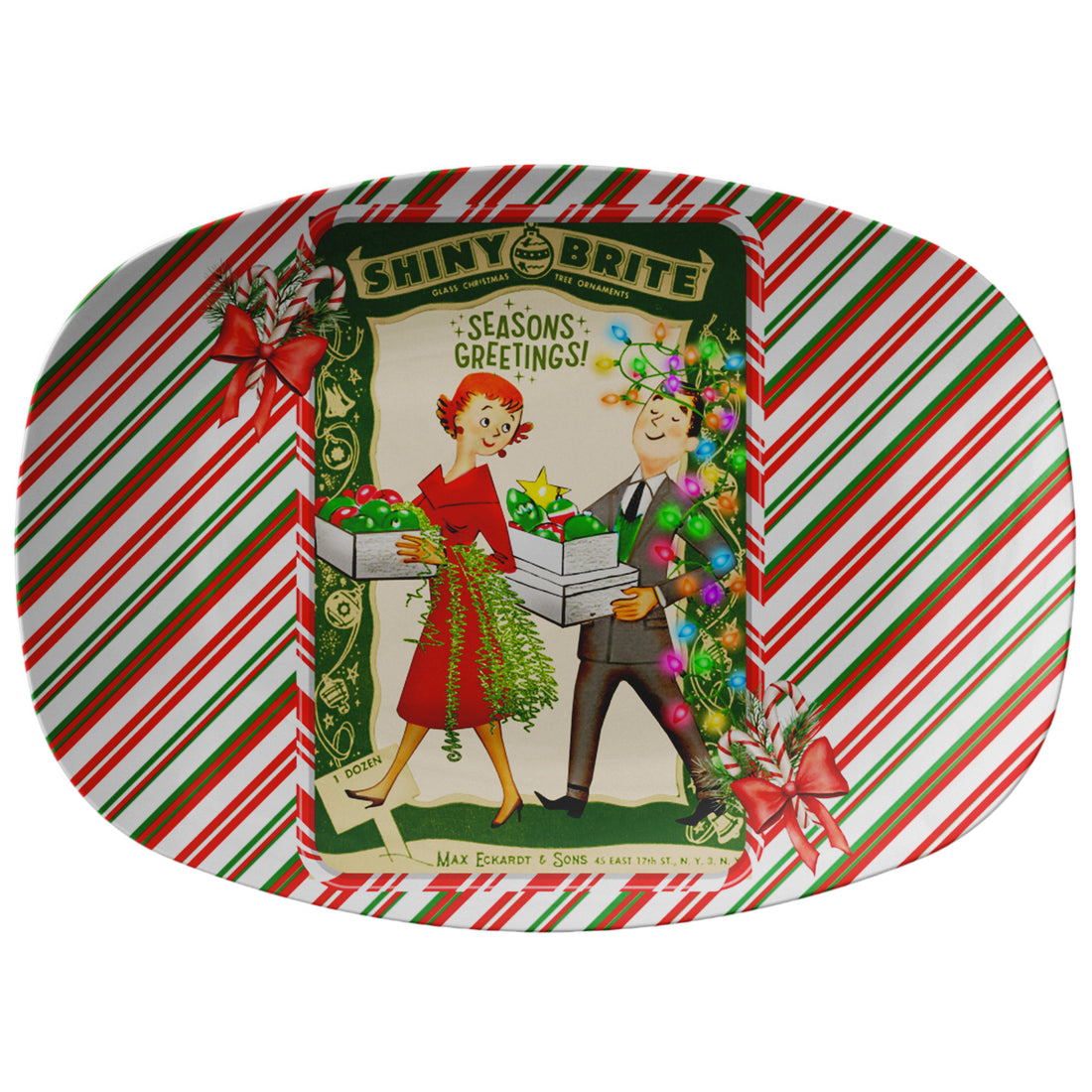 Shiny Brite Holiday Platter, Mid Century Modern 50s Christmas Party Serving Platter - Mid Century Modern Gal