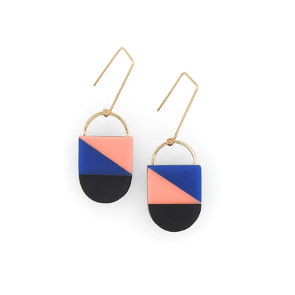 Siri Earrings · Modern Geometric Color-Block · Mid Mod - Cobalt - Mid Century Modern Gal