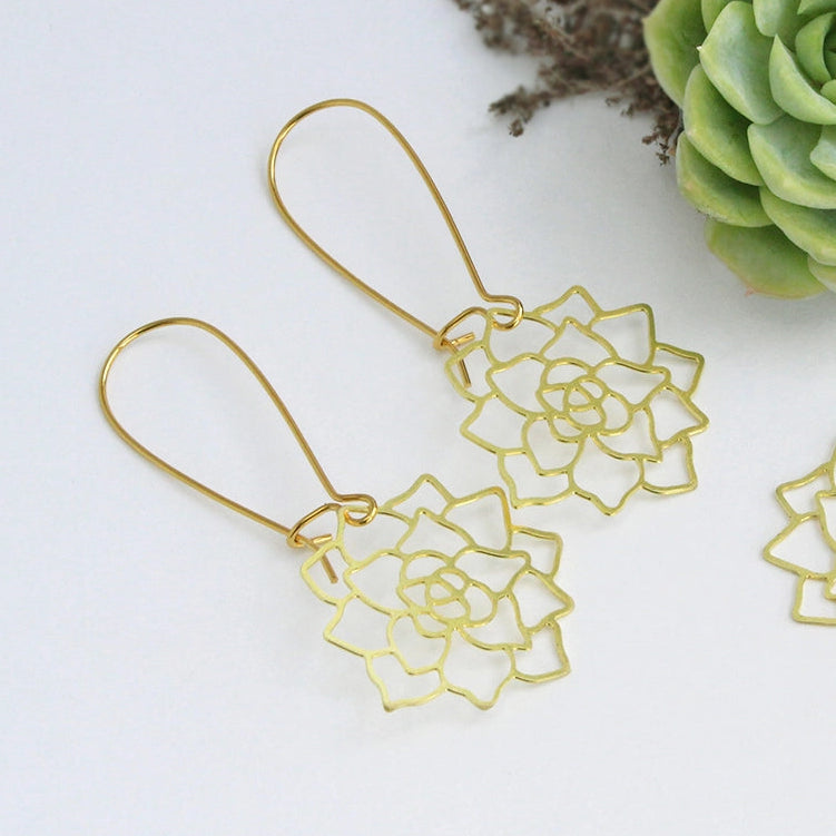 Succulent Mid Century Modern Palm Springs Earrings - Gold - Mid Century Modern Gal