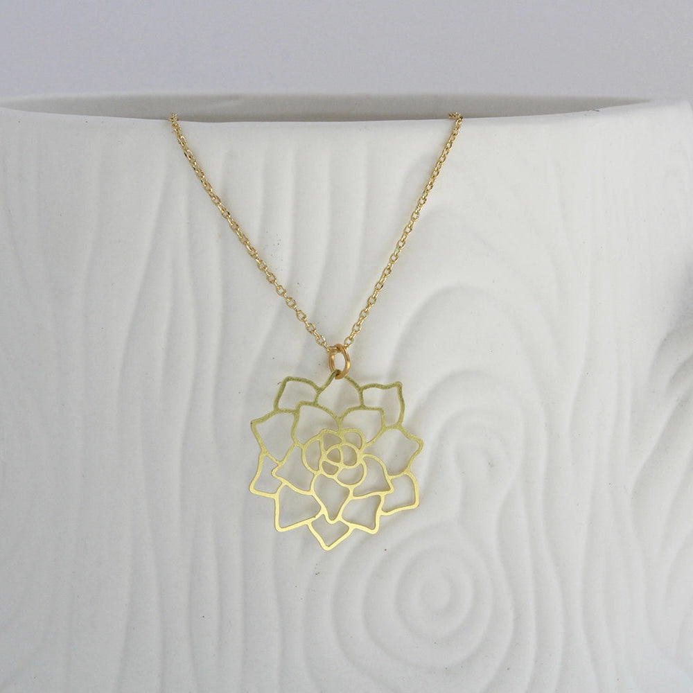 Succulent Mid Century Modern Palm Springs Necklace - Gold - Mid Century Modern Gal