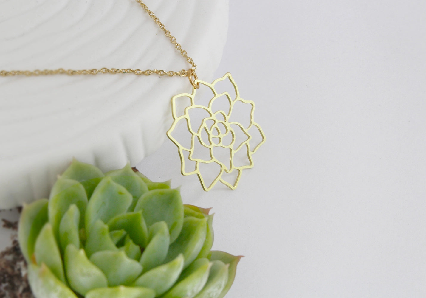 Succulent Mid Century Modern Palm Springs Necklace - Gold - Mid Century Modern Gal