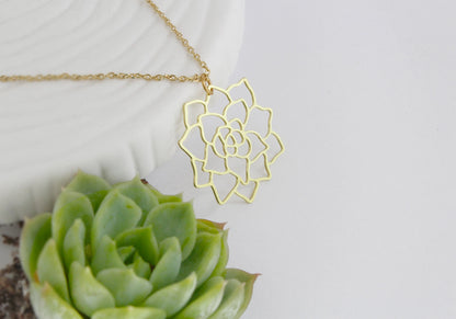 Succulent Mid Century Modern Palm Springs Necklace - Gold - Mid Century Modern Gal