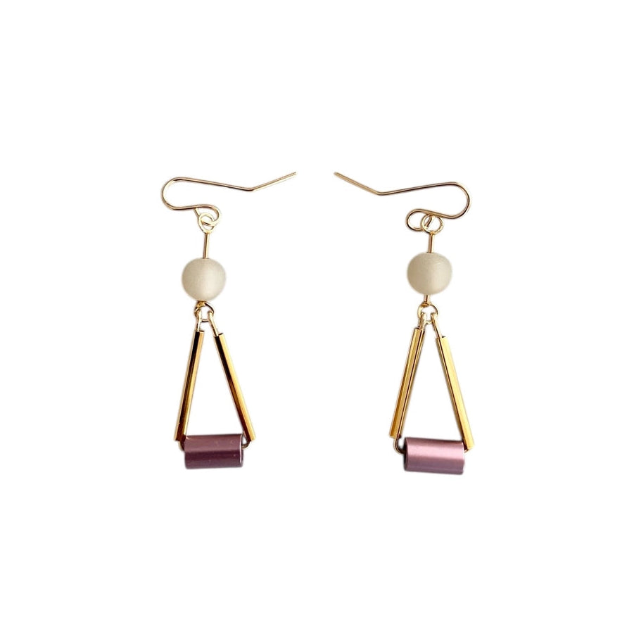 Aluminum and Resin Tube Dangle Earrings - Plum - Mid Century Modern Gal
