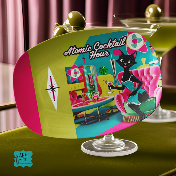 Atomic Cocktail Hour, Hot Pink, Teal Green Mid Century Modern Barware Platter