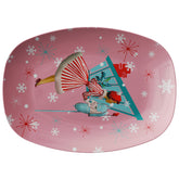 Vintage Christmas 50s Kitschy Atomic Pink Starburst Mod Gal Christmas Winter Mid Century Modern Tableware Platter - Mid Century Modern Gal