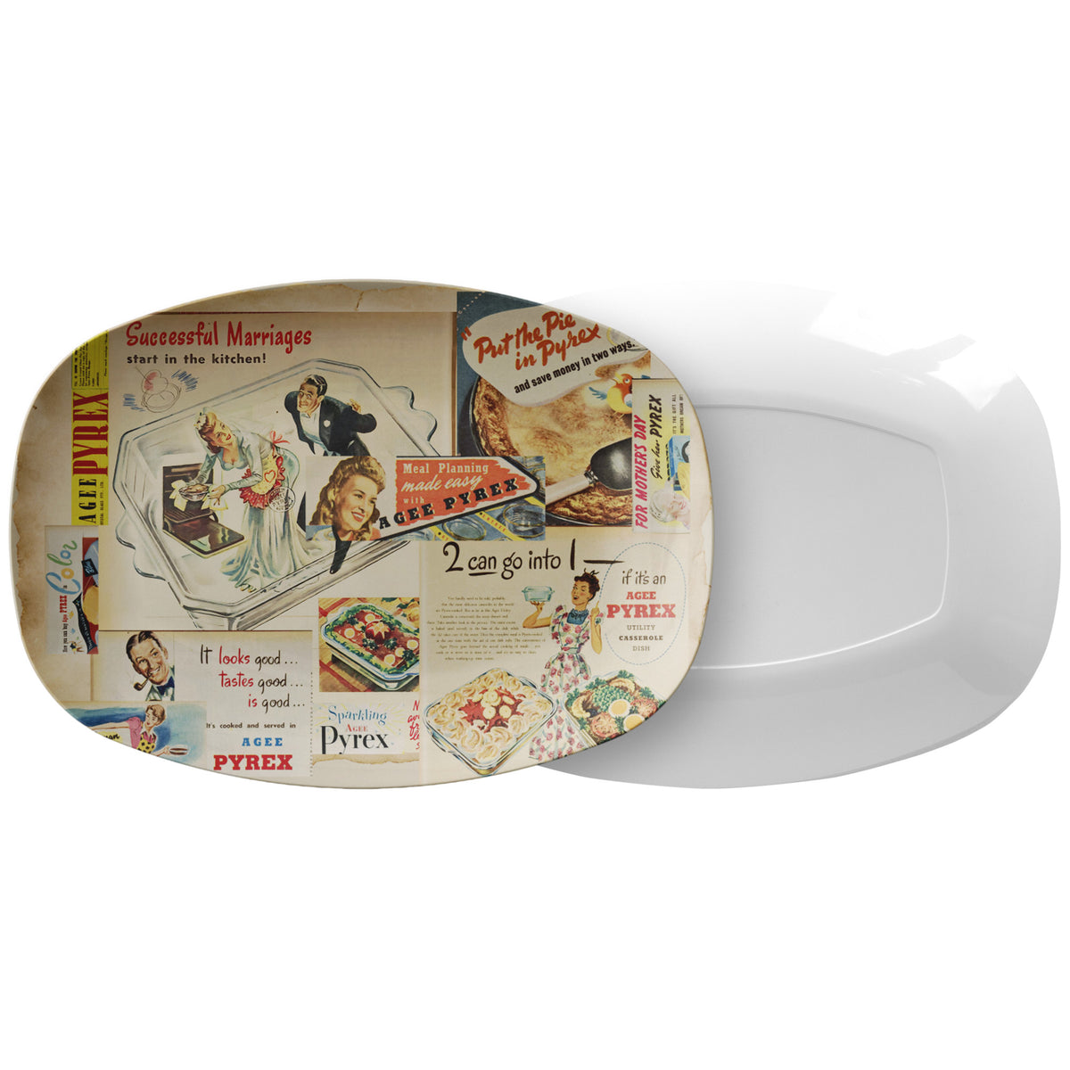 Vintage Pyrex Ads Party Platter, 50s Vintage Ads, Kitschy Funny Pyrex Ads - Mid Century Modern Gal