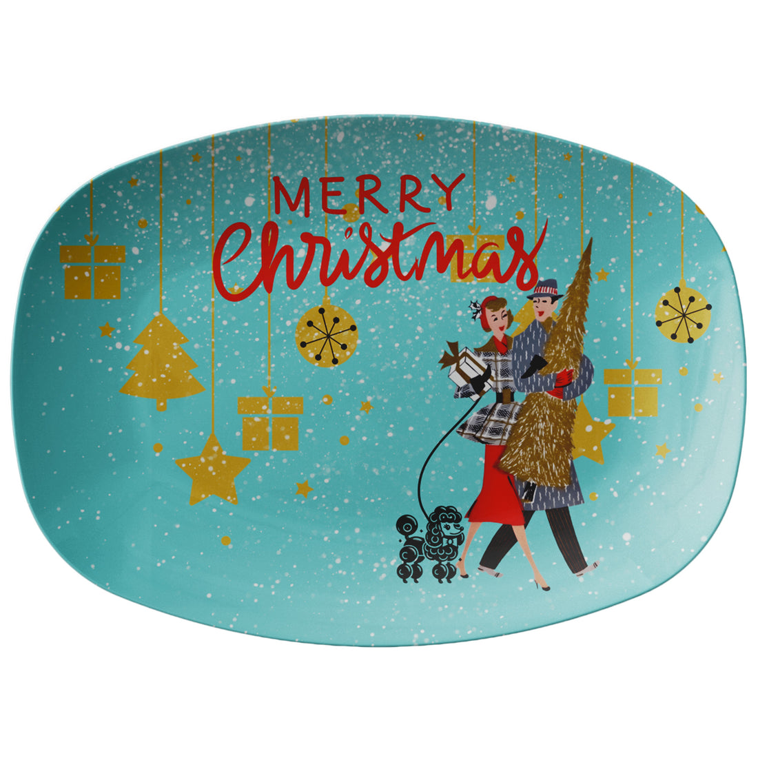 Vintage Retro Kitschy 50s Card Art Christmas Party Platter Mid Century Tableware - Mid Century Modern Gal