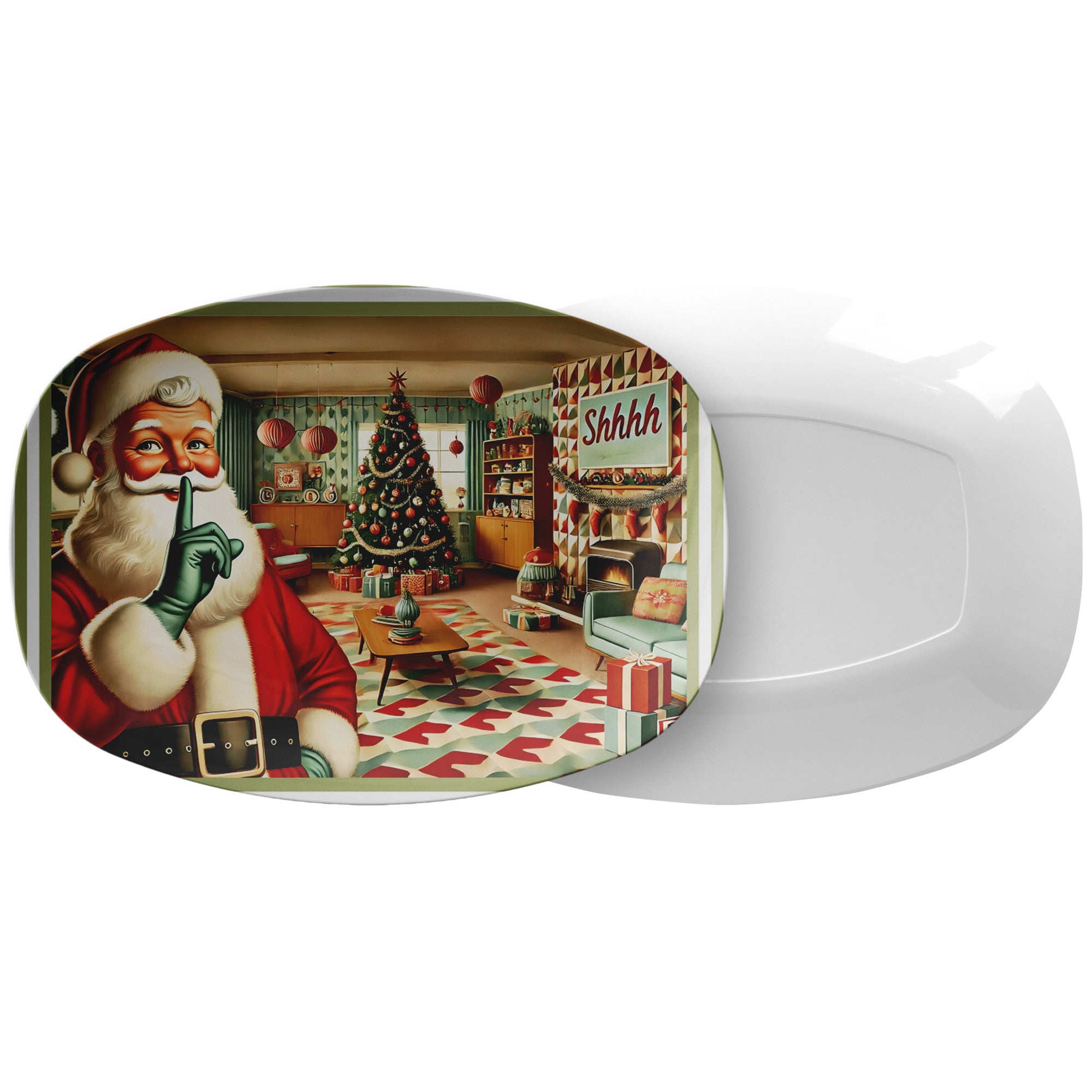 Vintage Santa Christmas Platter, Mid Century Modern Greeting Card Holiday Platter - Mid Century Modern Gal