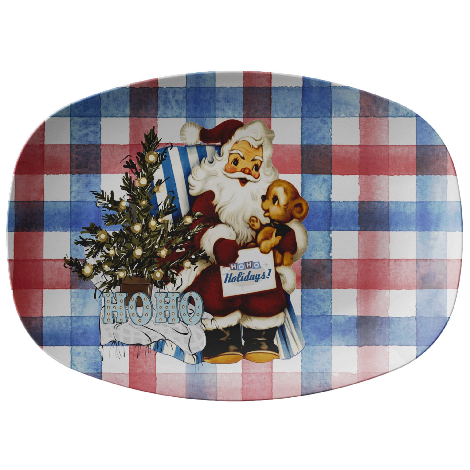Vintage Santa Claus Christmas Platter, 50s Santa, Kitschy Holiday Party Tableware - Mid Century Modern Gal