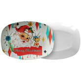 Vintage Smiling Santa, Reindeer Merry Christmas Retro Christmas Franciscan Starbust Platter - Mid Century Modern Gal
