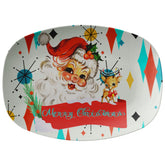 Vintage Smiling Santa, Reindeer Merry Christmas Retro Christmas Franciscan Starbust Platter - Mid Century Modern Gal
